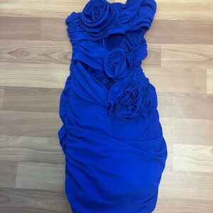 ZARA Elegant Blue Dress with Floral Accents